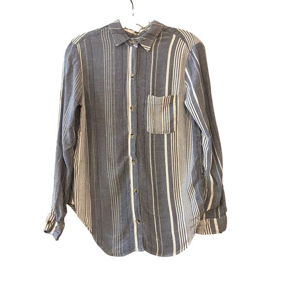 Anthropologie Maeve Women's Size Small Blue Chatham Striped Button Down Shirt - Picture 2 of 9